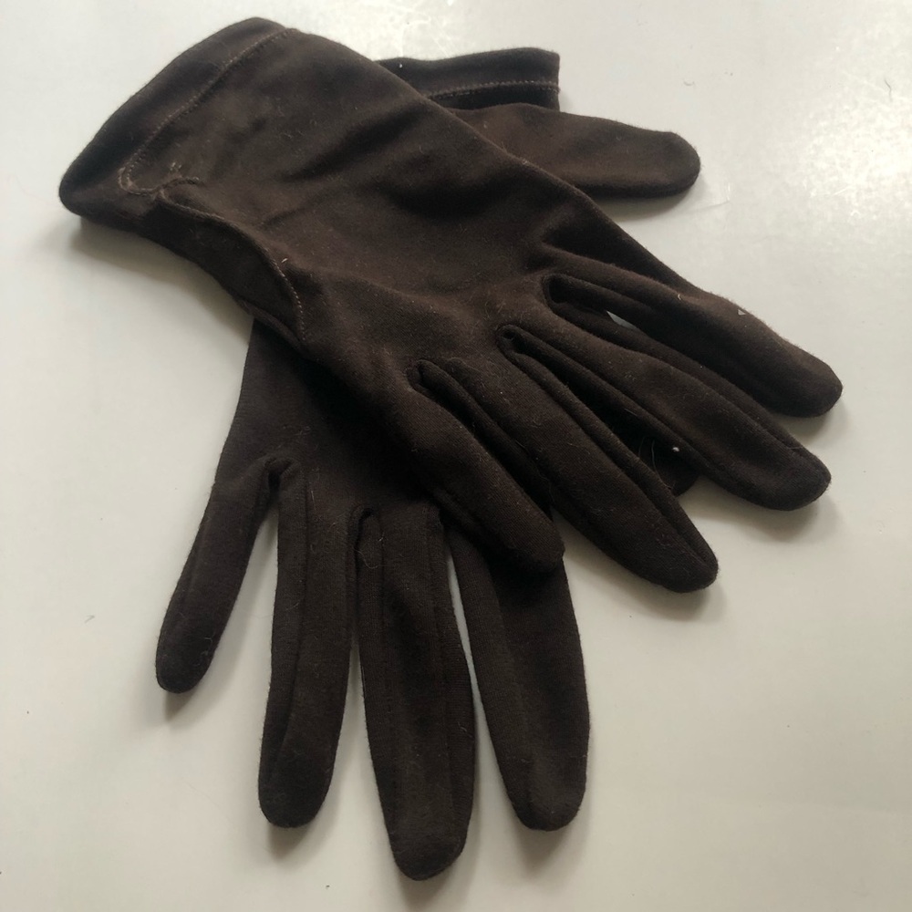 Vintage Brown cloth Gloves with Ribbed Cuff
